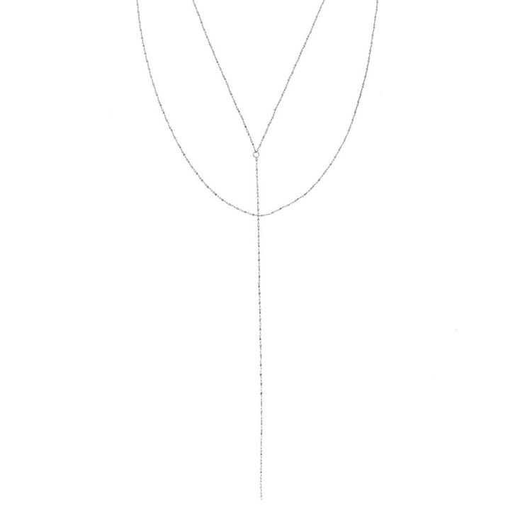 SIlver Tone Textured Y Chain Necklace,