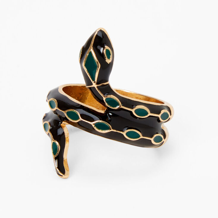 Black Enamel Snake Wrap Ring,