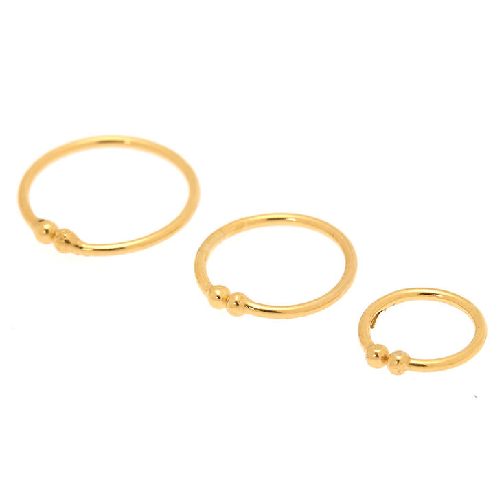 Sterling Silver Gold Faux Nose Rings - 3 Pack,