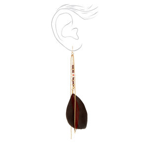 Gold 6&quot; Brown &amp; Black Beaded Feather Drop Earrings,