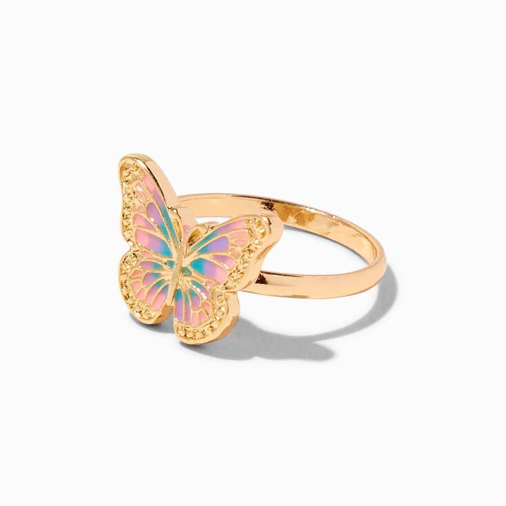 Gold Mixed Butterfly Crystal Rings - 10 Pack,