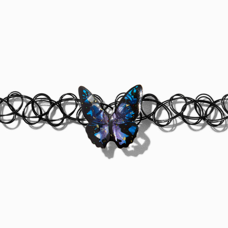 3D Butterfly Pendant Black Tattoo Choker Necklace,