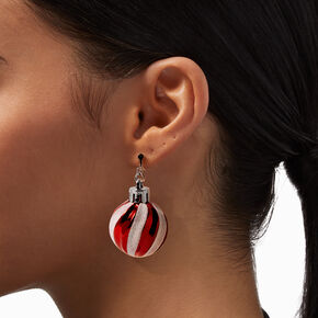 Striped Christmas Ornament 2&#39;&#39; Clip-On Drop Earrings,