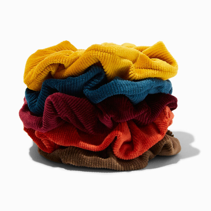 Warm Tone Ribbed Velvet Hair Scrunchies - 5 Pack,