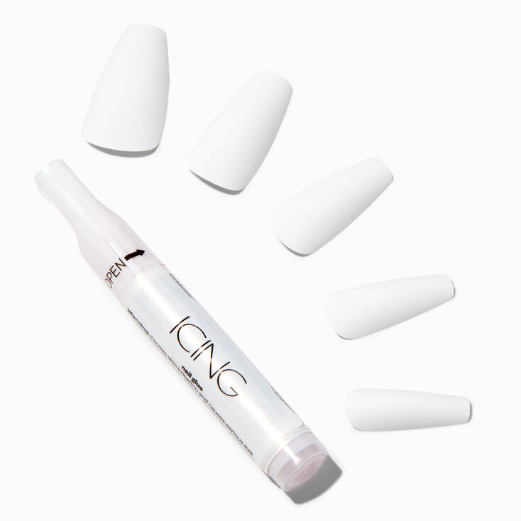 Matte White Squareletto Vegan Faux Nail Set - 24 Pack,