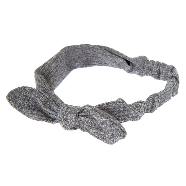 Ribbed Knot Bow Headwrap - Gray,