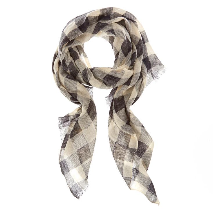 Black & White Checkered Knit Scarf,