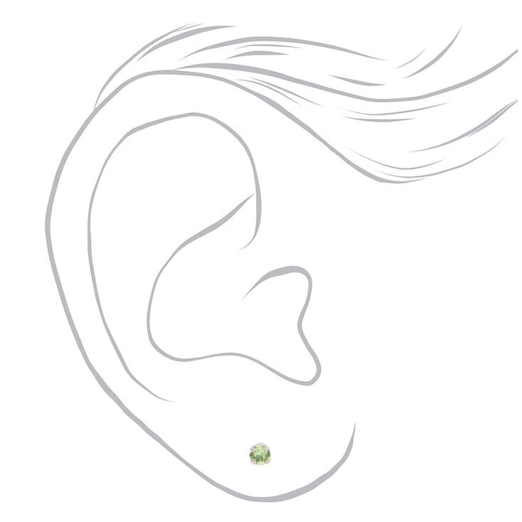 14kt White Gold 3mm August Peridot Crystal Ear Piercing Kit with Ear Care Solution,