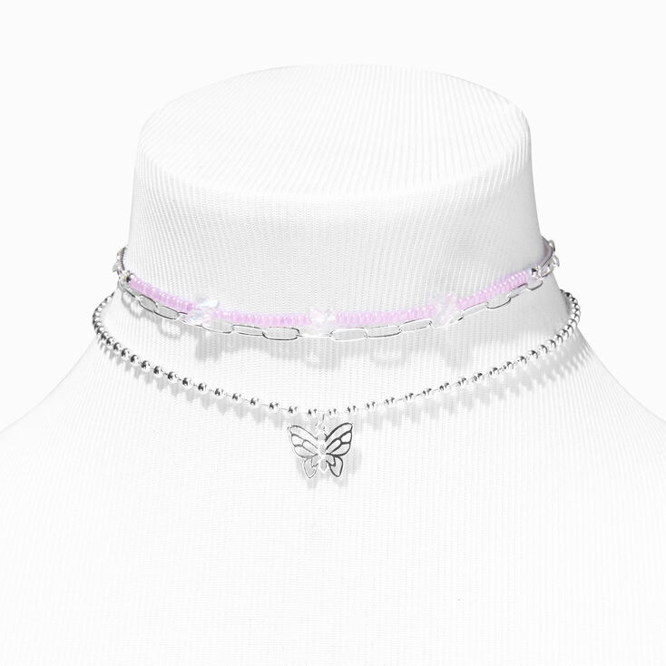 Silver Butterfly Choker Necklaces &#40;3 Pack&#41;,