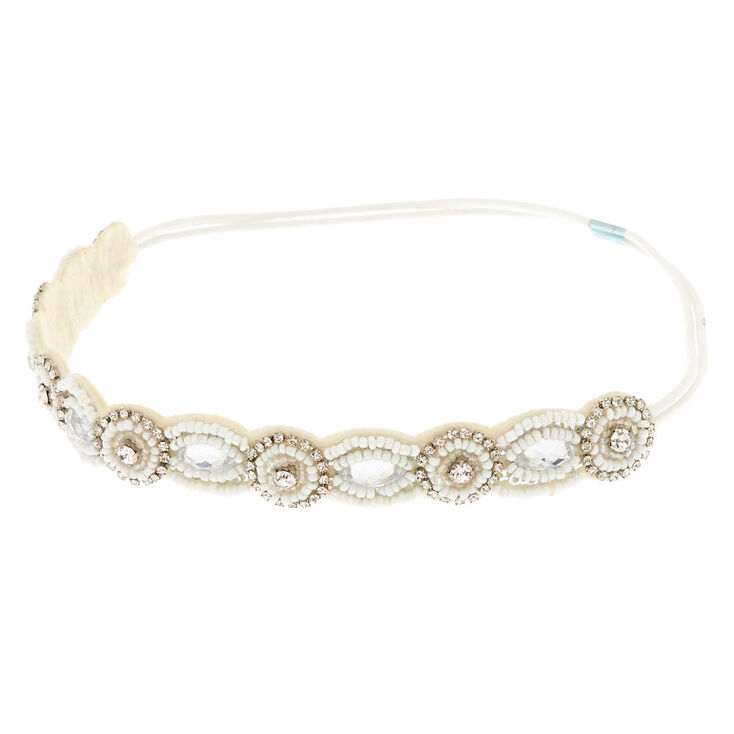 Beaded White Skinny Headband,