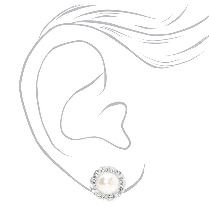 Silver Embellished Halo Pearl Clip On Stud Earrings,