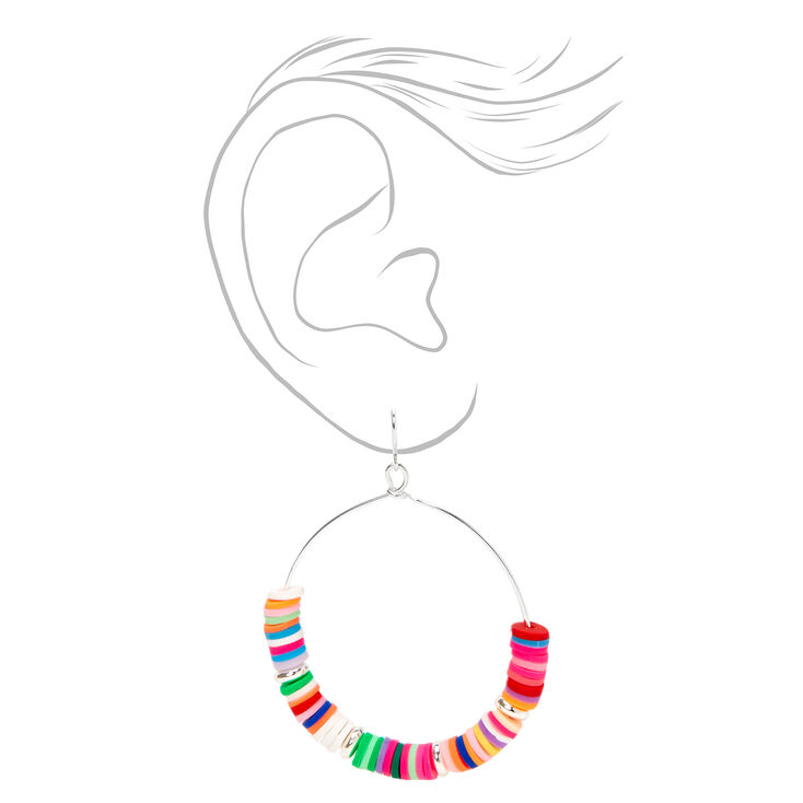 Silver 2&quot; Boho Disc Hoop Earrings - Rainbow,