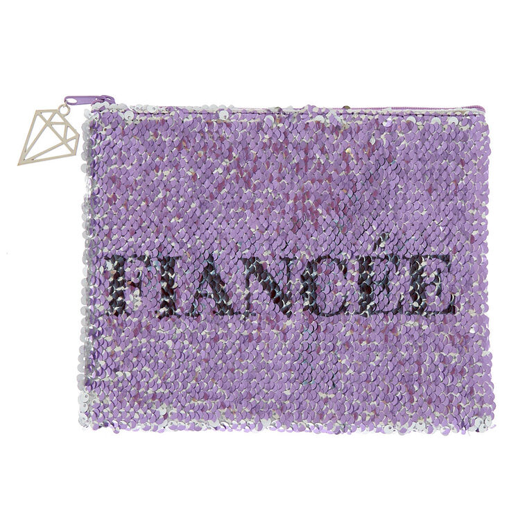Reversible Sequin Fiance/Wife Makeup Pouch - Purple,