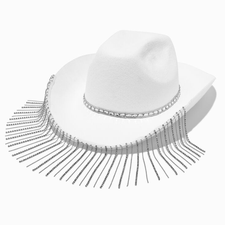 Rhinestone Fringe White Cowboy Hat,
