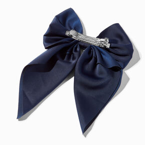 Navy Blue Satin Bow Barrette Hair Clip,
