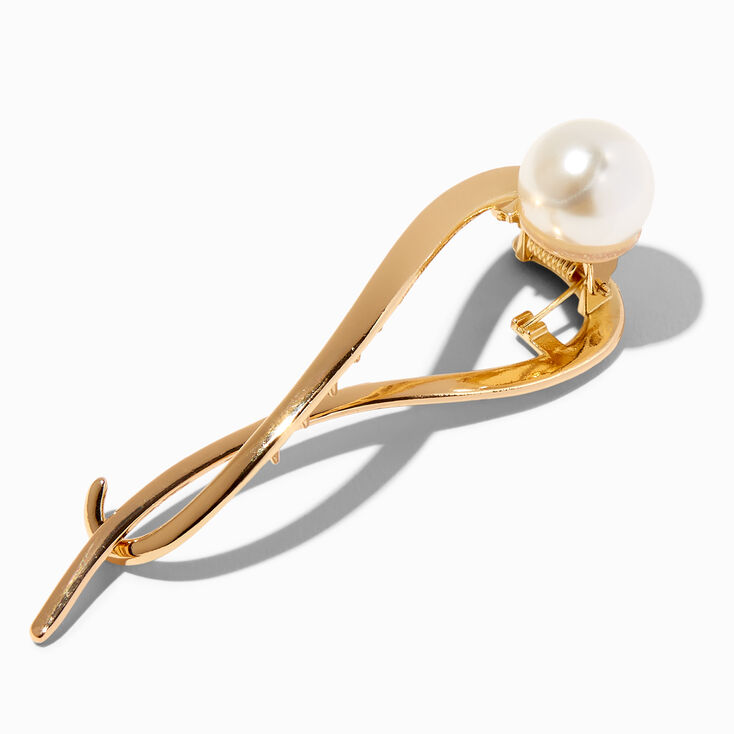 Gold-tone Pearl Banana Hair Claw,