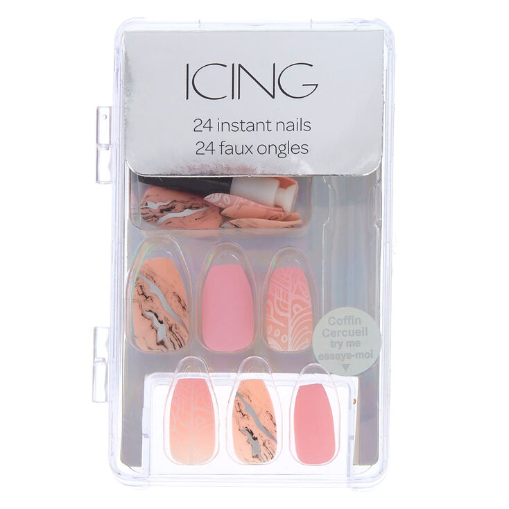 Pink Marble Faux Nail Set Icing Us