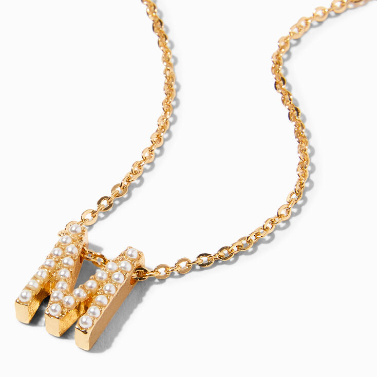 Gold Mini Pearl Initial Pendant Necklace - M,
