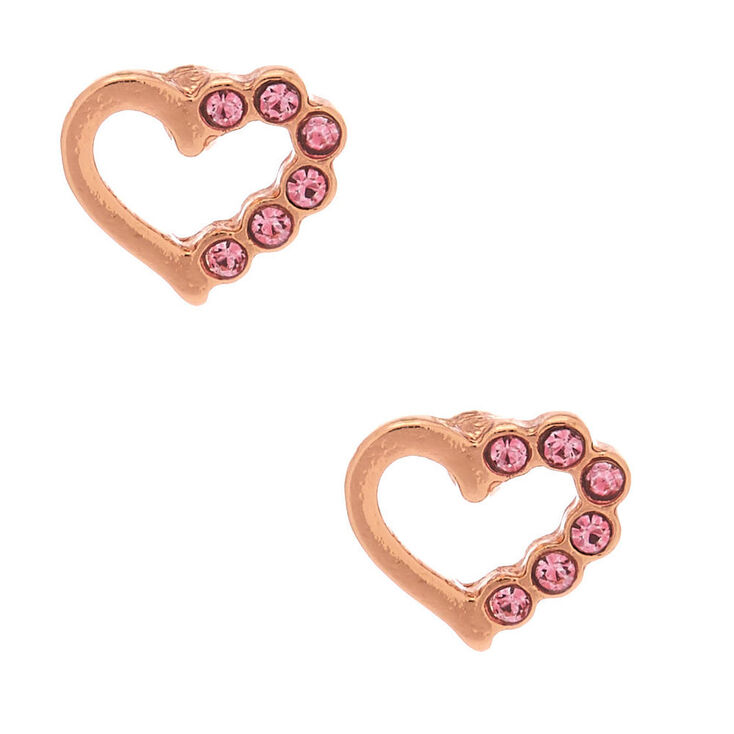 18kt Rose Gold Plated Studded Heart Stud Earrings,