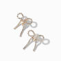 Gold-tone Rhinestone Bow 1&quot; Clip-On Drop Earrings,