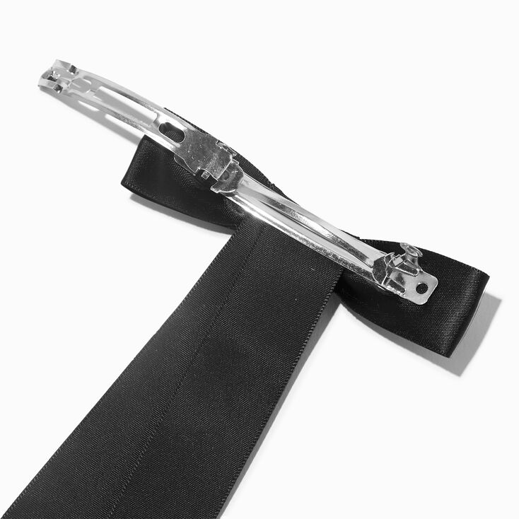 Black Satin Long Tailed Hair Bow Clips - 2 Pack,