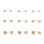 Gold Graduated Crystal Stud Earrings - 9 Pack,