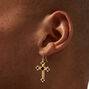 Black Stone Gold-tone Cross 1.5&quot; Drop Earrings,