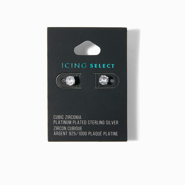 Icing Select Sterling Silver Platinum 5MM Round Cubic Zirconia Stud Earrings,
