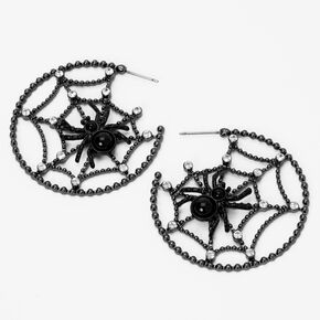 Halloween Silver Spiderweb Hoop Earrings - Black,