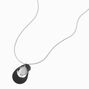Silver-tone Black Oval Disc Long Necklace,