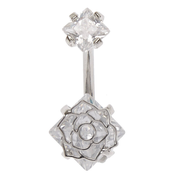 Cubic Zirconia Flower Caged Belly Bar,