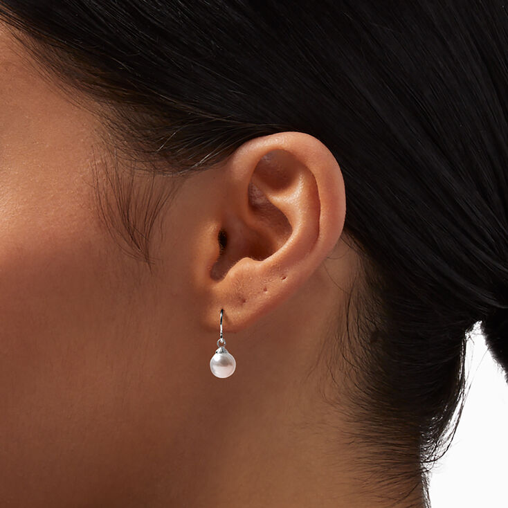White 8MM Pearl Drop Earrings,