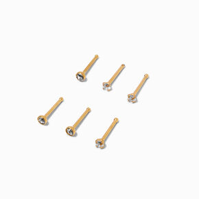 Gold Cubic Zirconia 20G Stainless Steel Nose Studs - 6 Pack,