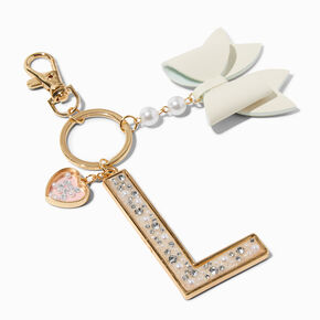 Pearl &amp; Crystal Gold-tone Initial Keychain - L,