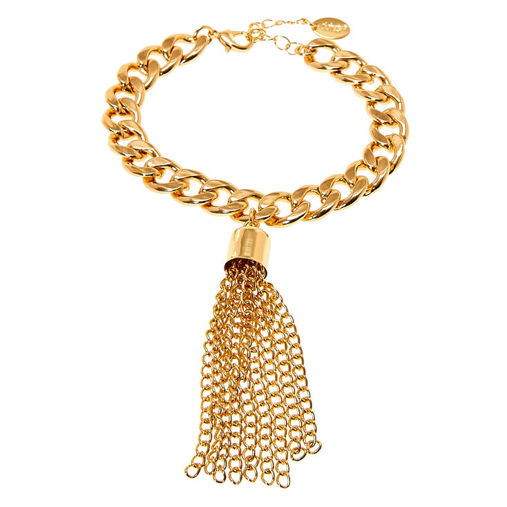 Thick Gold Chain Link Bracelet with Tassel,