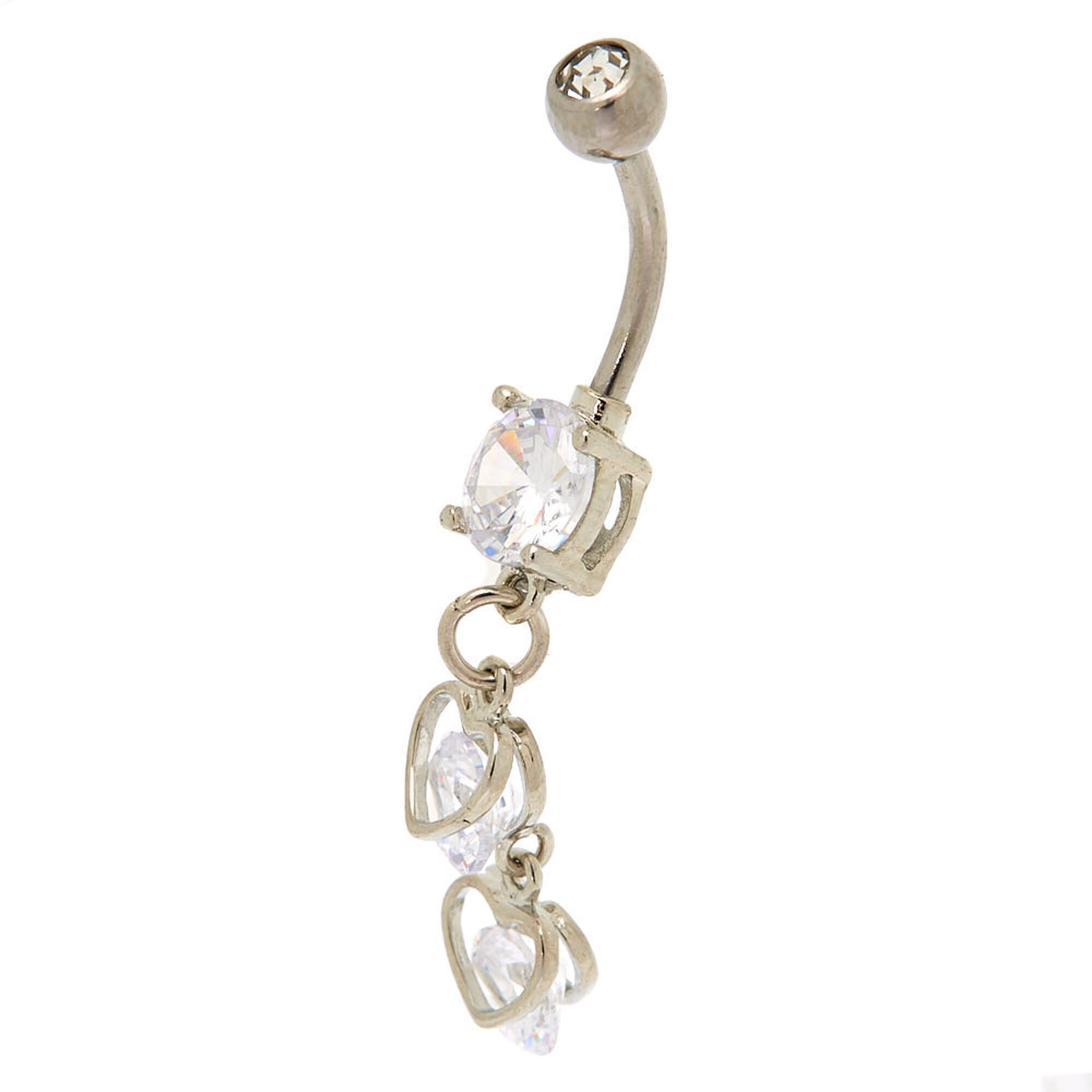 14G Sterling Silver Heart Charm Dangle Belly Ring Icing US