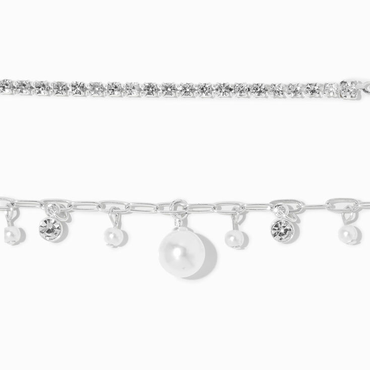 Pearl &amp; Crystal Silver Paperclip Chain Bracelet,