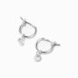 Silver Cubic Zirconia Charm 10MM Huggie Hoop Earrings,