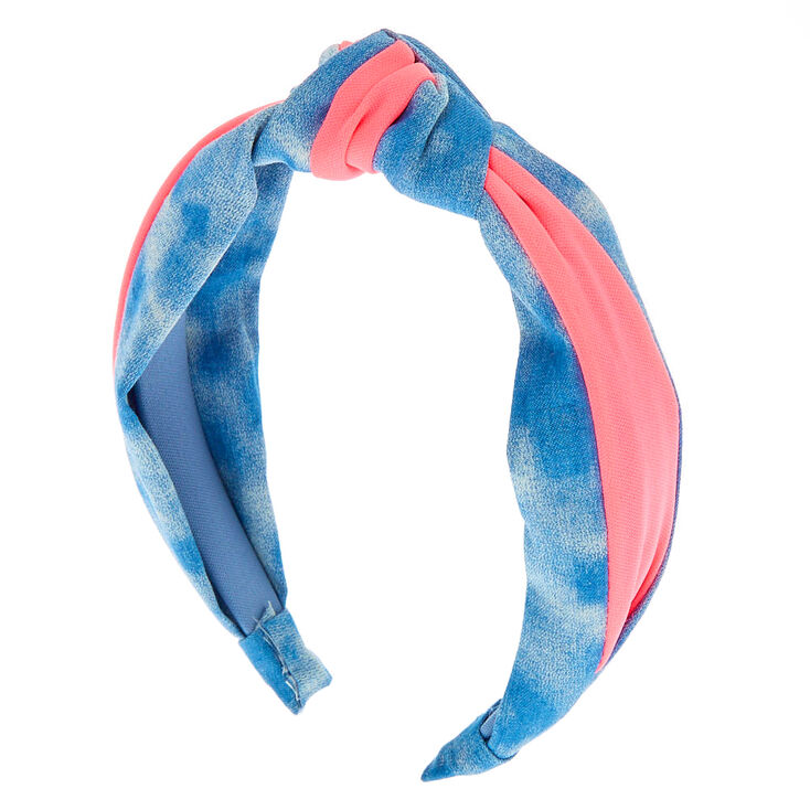 Denim Knotted Headband - Neon Pink,