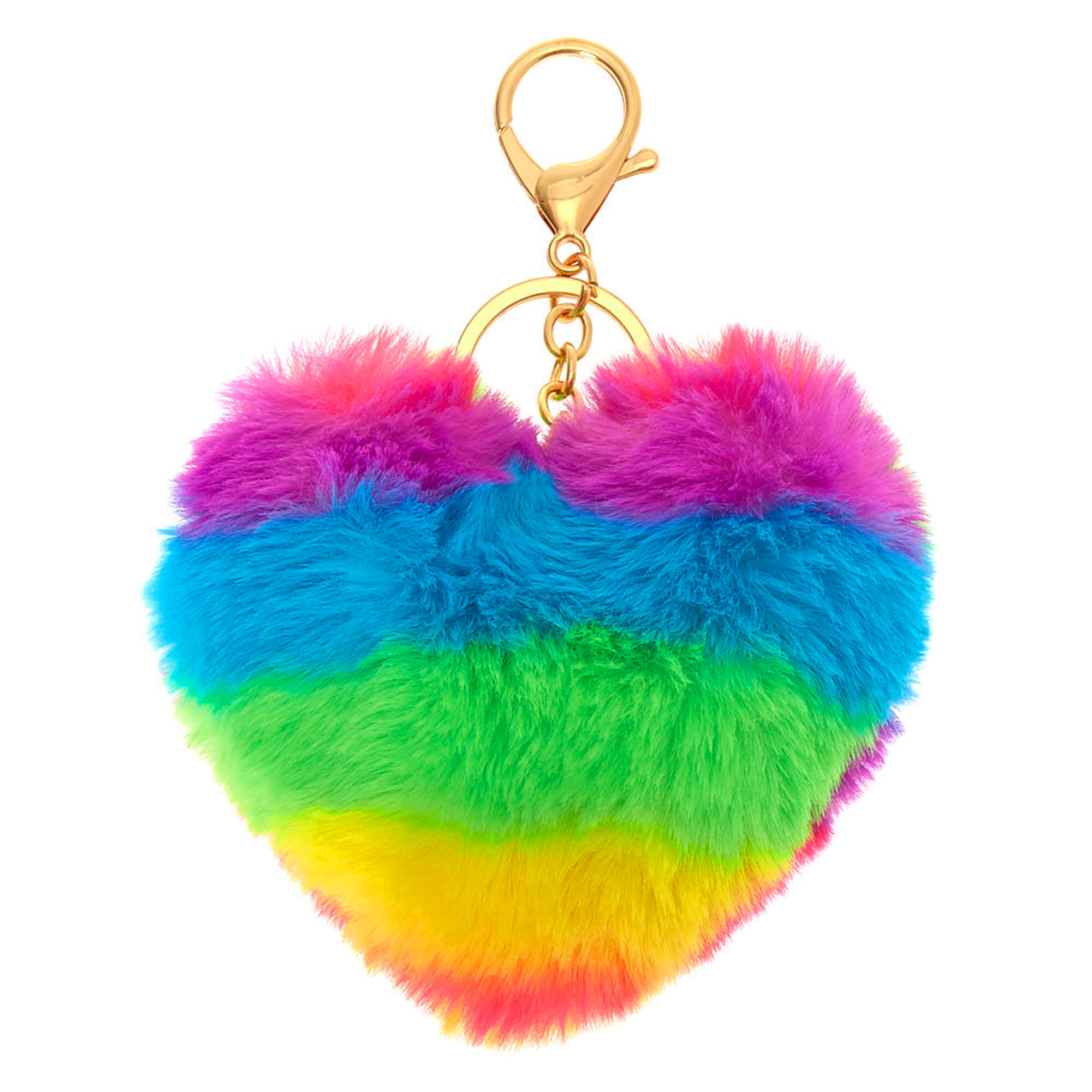 4 Faux Fur Pom Pom Keychain Rainbow Color