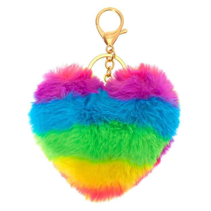 Rainbow Heart Pom Keychain