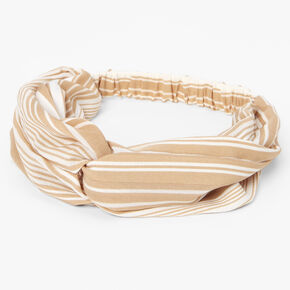 Tan &amp; White Striped Knotted Headwrap,