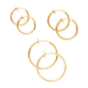 Gold Graduated Clip On Hoop Earrings - 3 Pack,