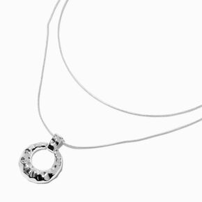 Silver-tone Snake Chain &amp; Oval Charm Multi-Strand Necklace ,