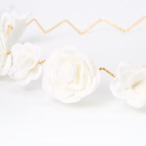 White Glitter Roses Flower Crown Headwrap,