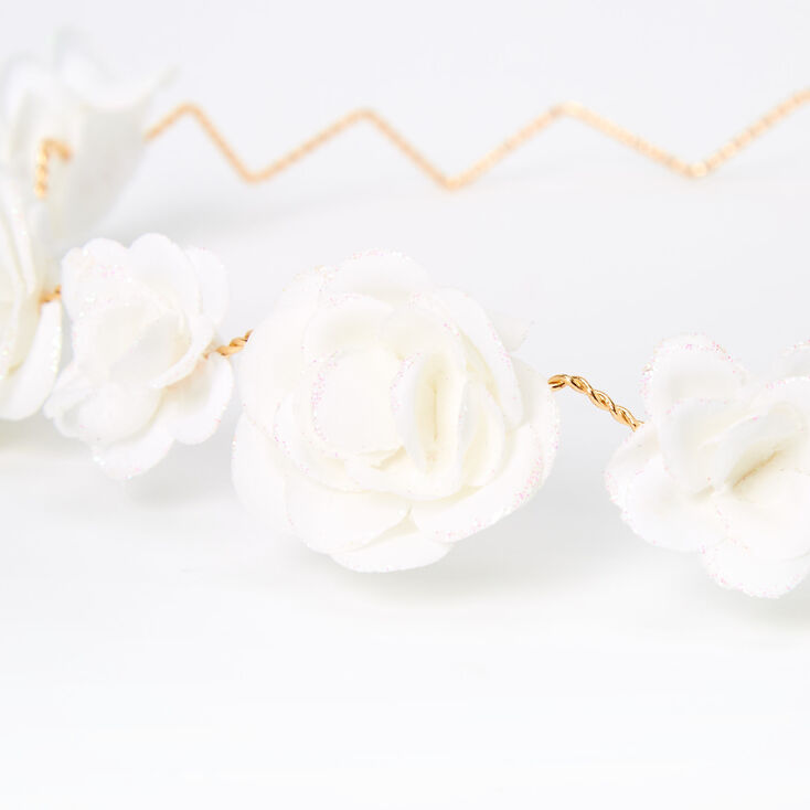 White Glitter Roses Flower Crown Headwrap,