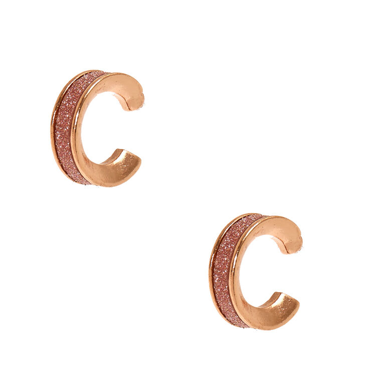 Tiny Rose Gold Glitter Tape Hoop Earrings,