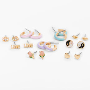 Gold Mini Earrings - 9 Pack,