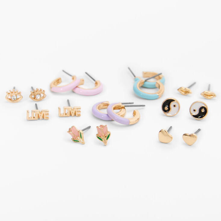 Gold Mini Earrings - 9 Pack,