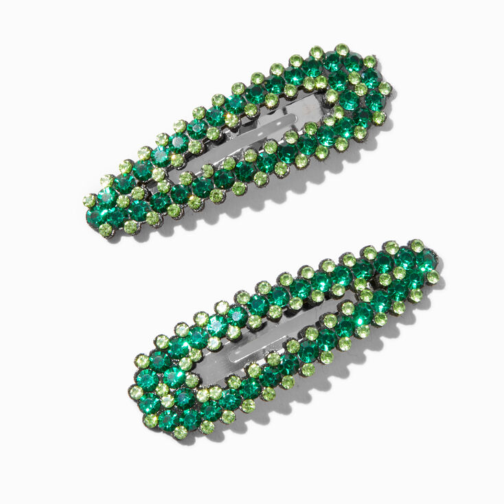 Green Gemstone Snap Hair Clips - 2 Pack,